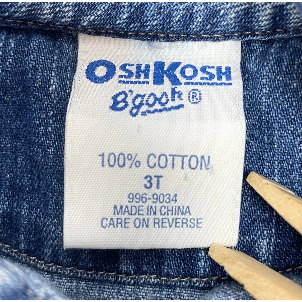 Oshkosh B'gosh Girl 3T Denim Jean Dress Blue Long Sleeves Leaves Toddler